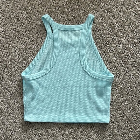 American Eagle Light Blue Teal Knit Halter Tank Top Crop Top Womens Size Small S - Picture 5 of 5